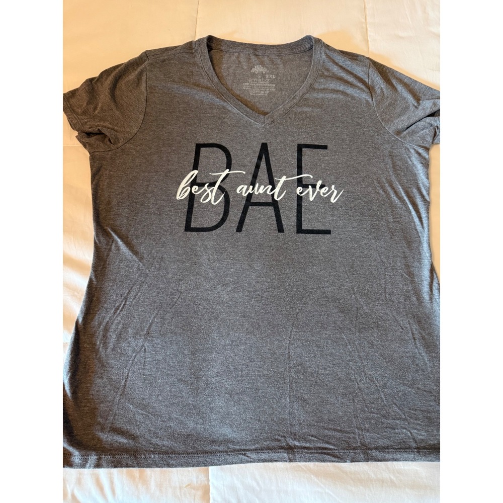 Ann Arbor T-Shirt Co BAE Best Aunt Ever V-Neck Graphic Tee Gray 2XL